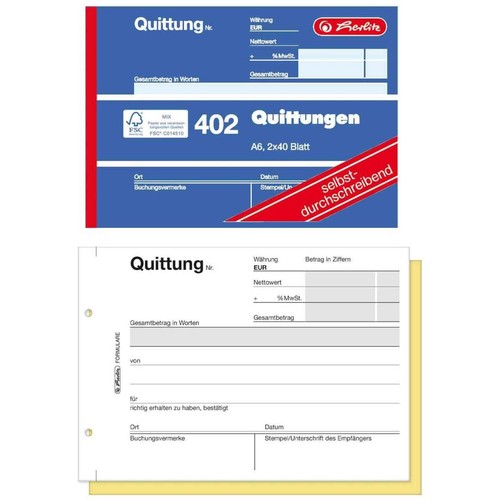 Herlitz quittungsblock 402 - quittungsblock, a6