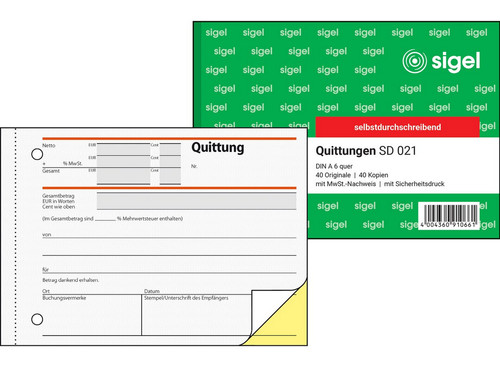Sigel quittung quittungsblock - quittung,