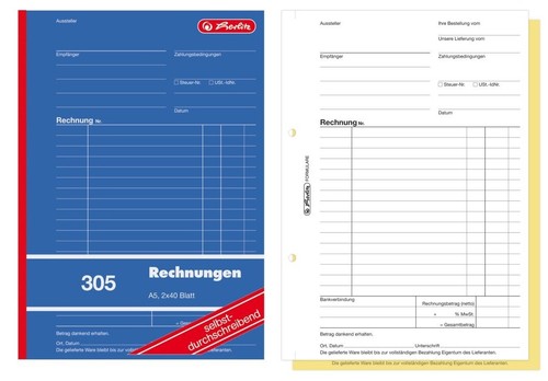 10x herlitz 305 rechnungsblock - 305,
